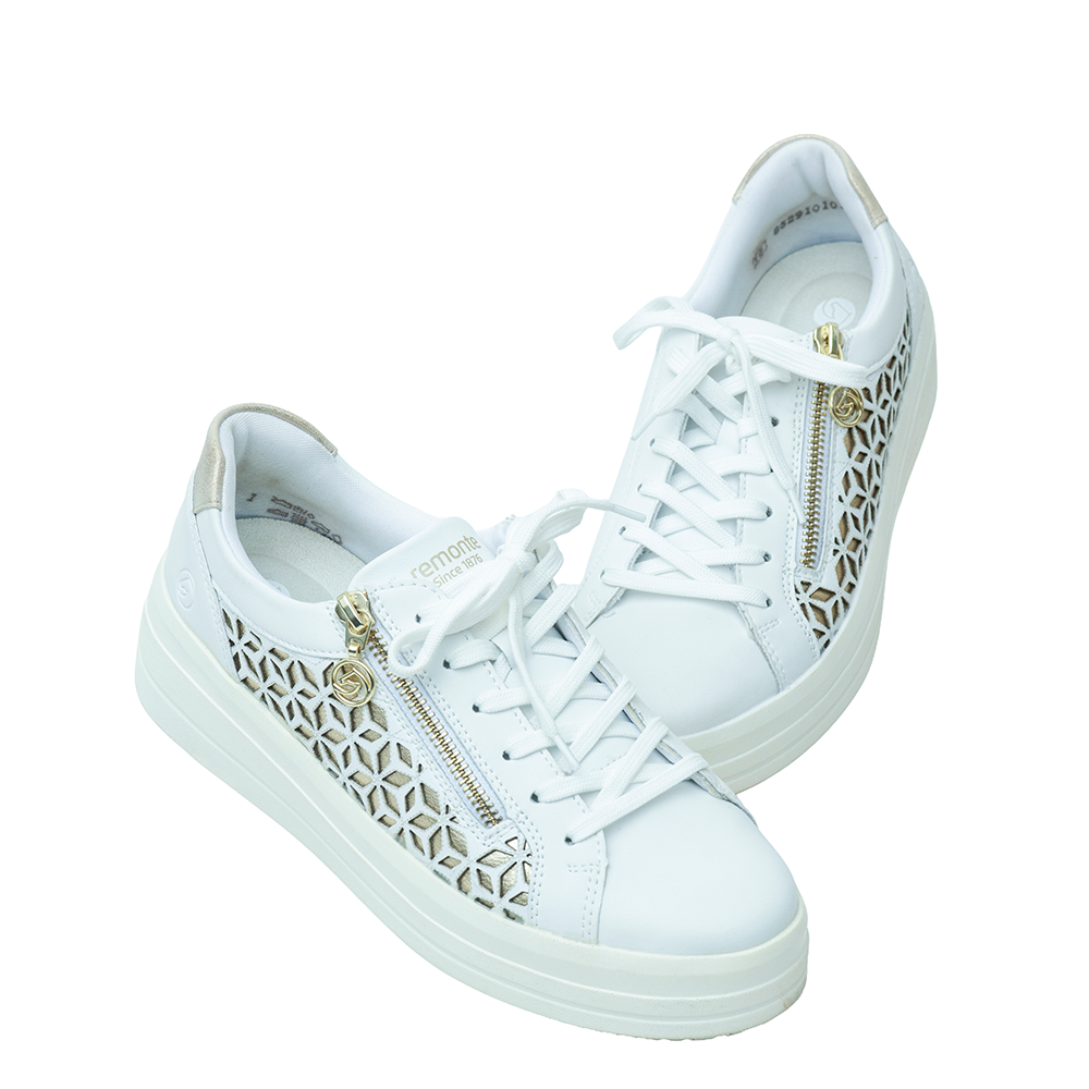 Remonte Laced Sneaker w/ Side Zipper D1C11-80 White/Gold