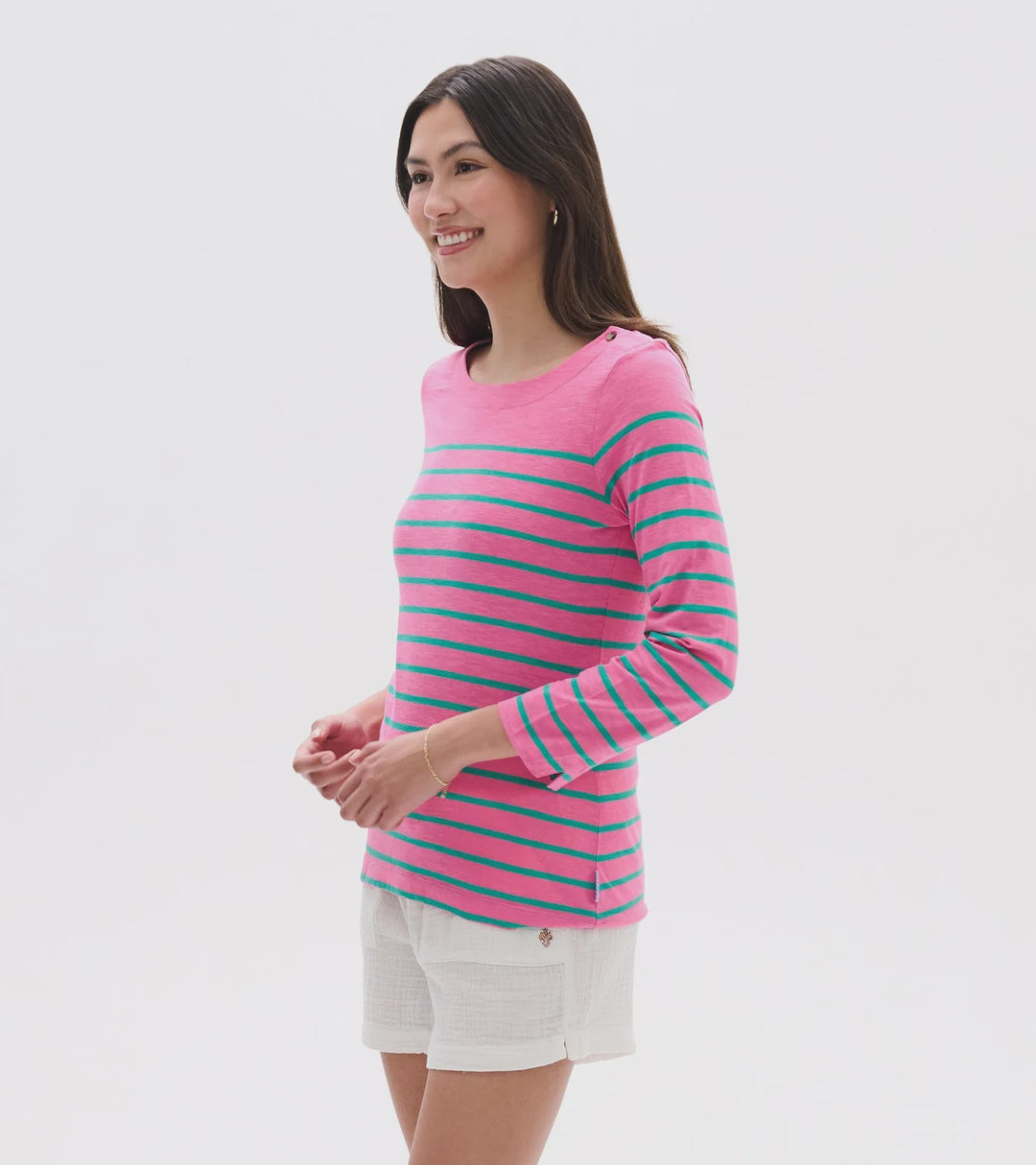 Hatley Button Breton Top - Watermelon Stripes S26CAL1718 - Carmine Rose