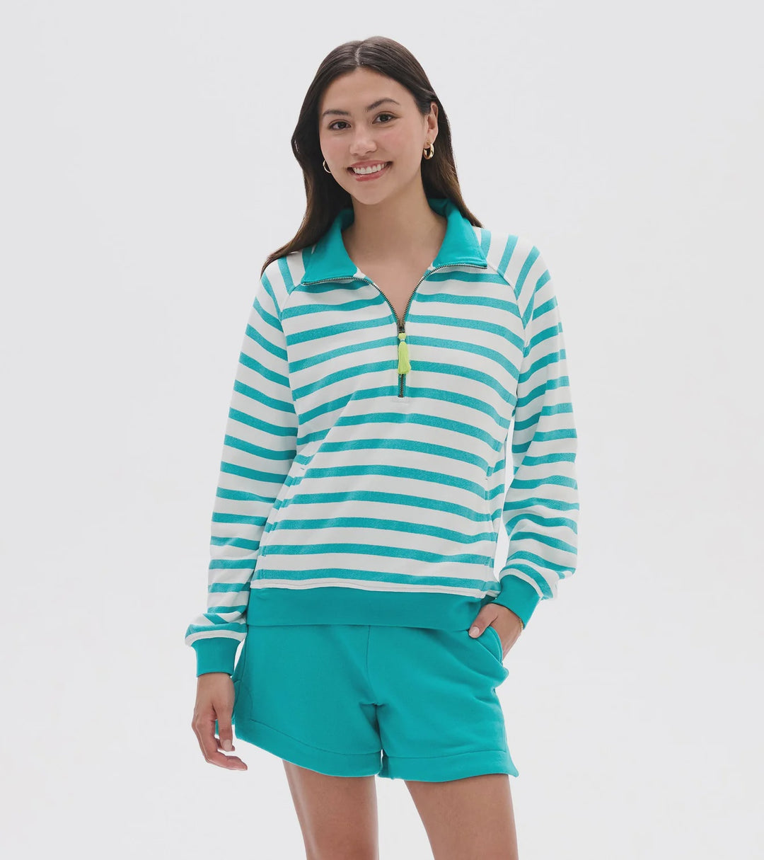 Hatley Mock Neck Pullover - Green Ceramic Stripes S26CWL1726 - Ceramic
