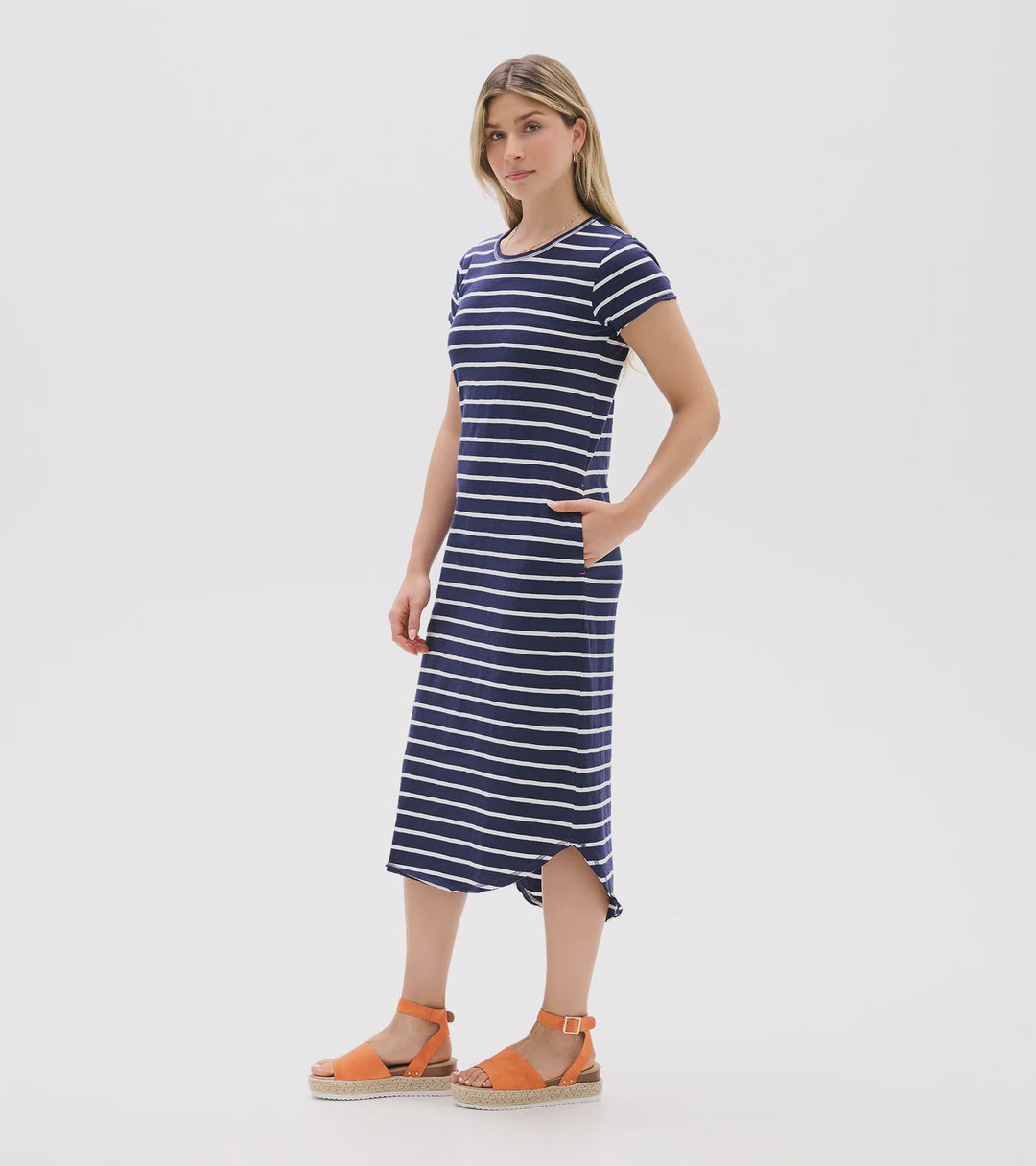 Hatley Midi Tee Shirt Dress -Navy and White Stripes - S26NSL1871 - Patriot Blue
