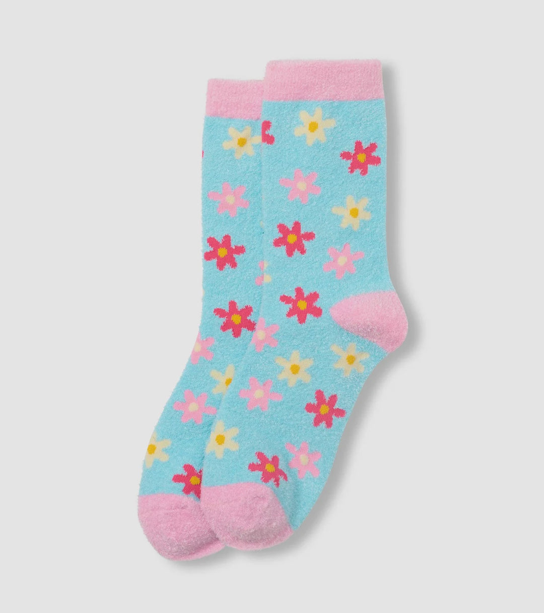 Hatley Pretty Flowers Fuzzy Socks - SOLFLWR001 - Light Blue