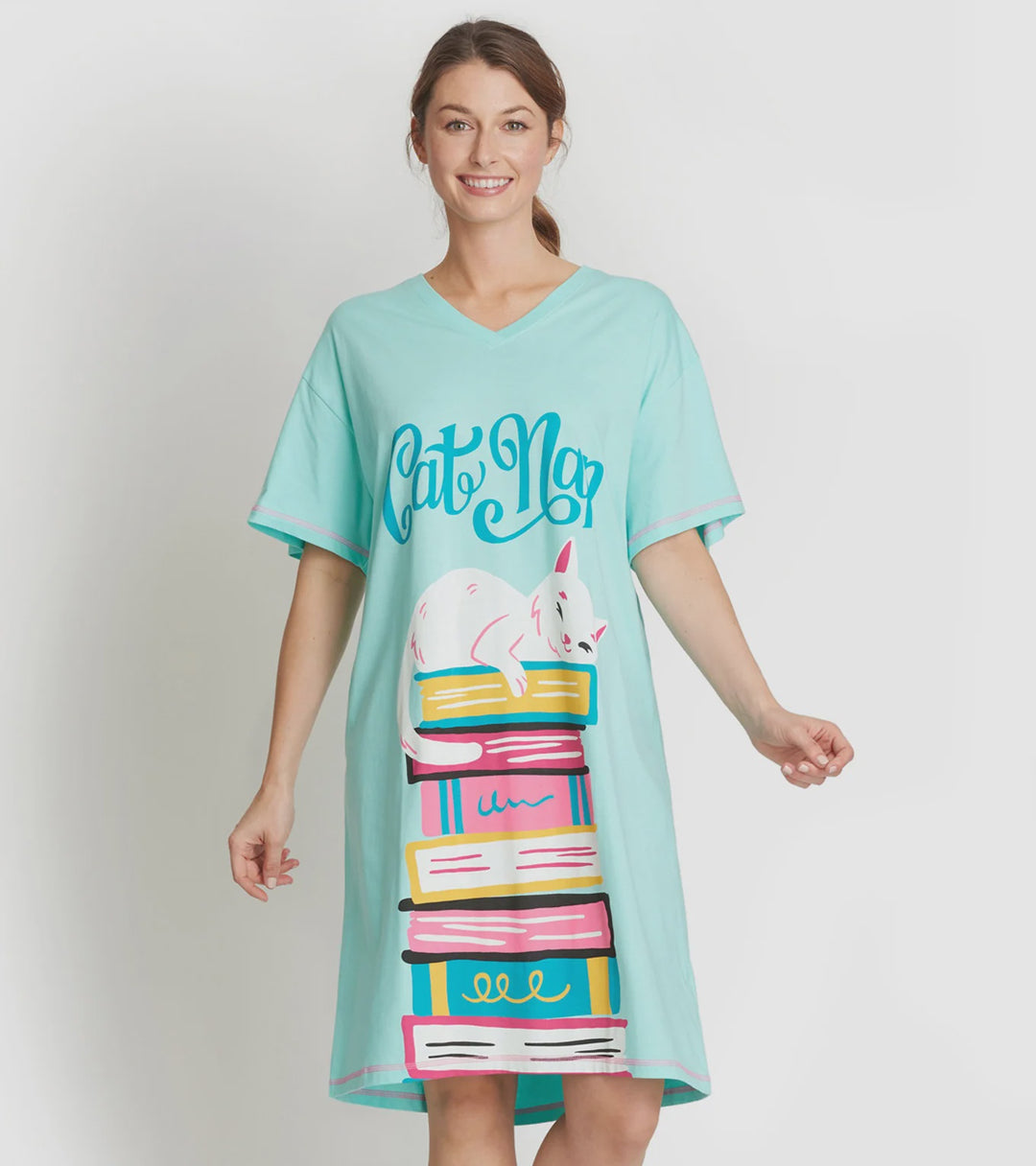 Hatley "Cat Nap" Sleep Shirt - Aqua