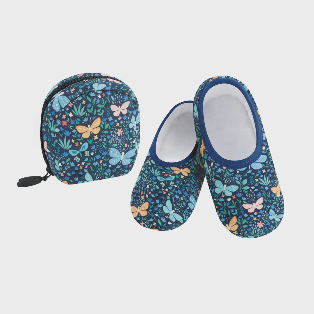Womens Snoozies "Skinnies" Slippers - Polka Dot Butterfly