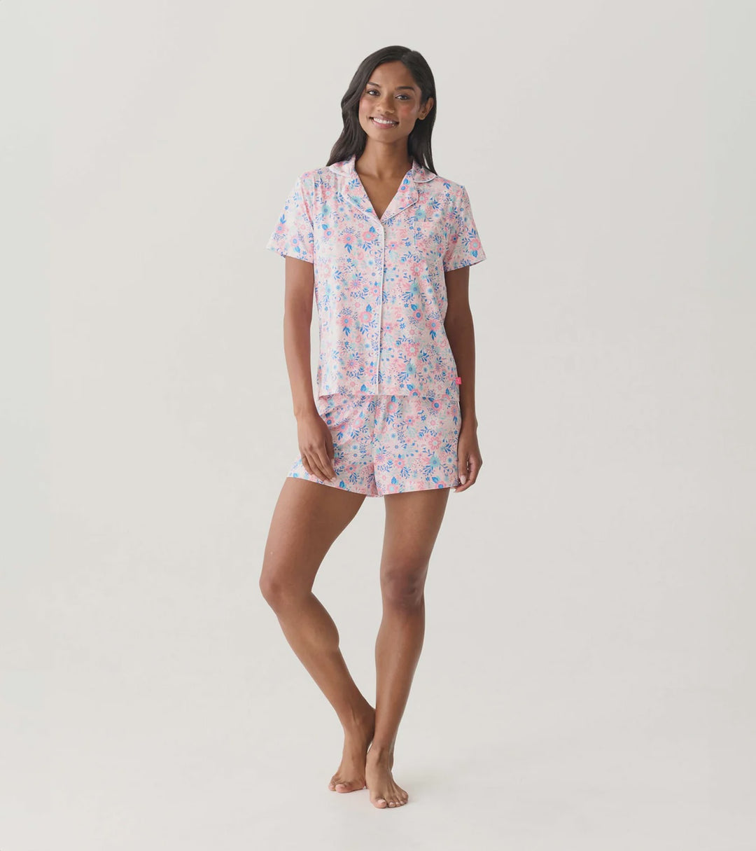 Hatley "Garden Floral" 2-Pc PJ Set in a Bag - Button Down Top + Shorts - English Rose