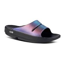 Womens Oofos OOahh Luxe Slide Sandal 1101-MNSP Midnight Spectre