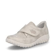 Womens Rieker Slip-On Velcro Shoe w/ Knit Inserts 59552-62 Cream