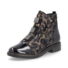 Womens Remonte Ankle Boot D8383-90 Black/Cheetah Print