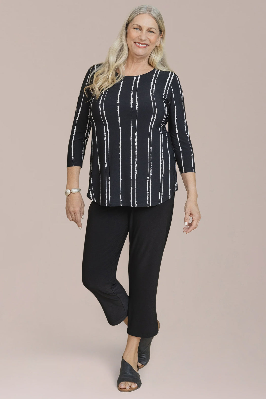 Sympli Go To Classic Relax 3/4 Sleeve Printed T 22110RP-2-1982 Cecily Black