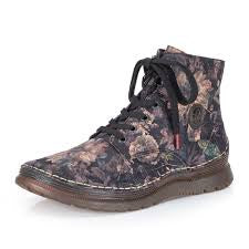 Rieker Lace-Up Ankle Boot 53632-90 Black Floral