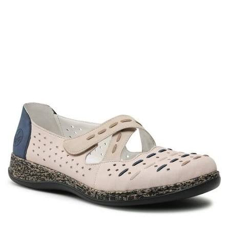 Rieker Slip-On Shoe w/ Velcro Closure 46378-90 Cream