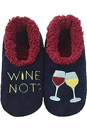 Womens Snoozies Slippers "Wine Not" - Navy