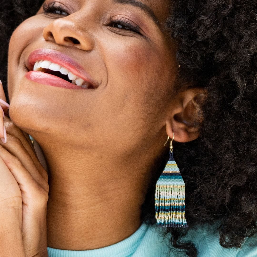 Ink+ Alloy Lexi Beaded Striped Earrings - Blue