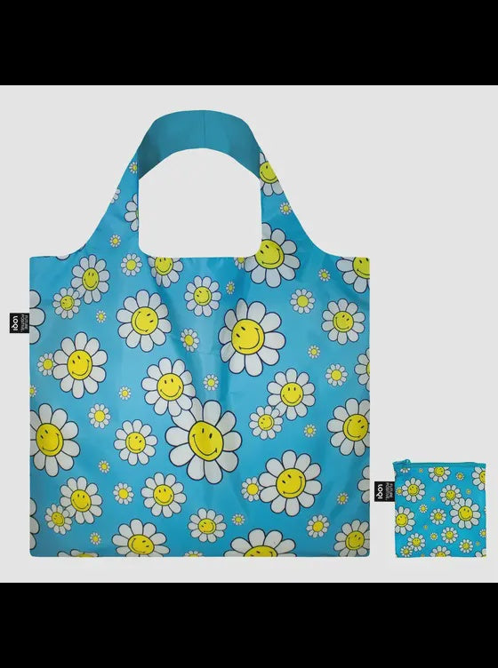Loqi Tote Bag - Smiley - Flowers Aquarius Blue