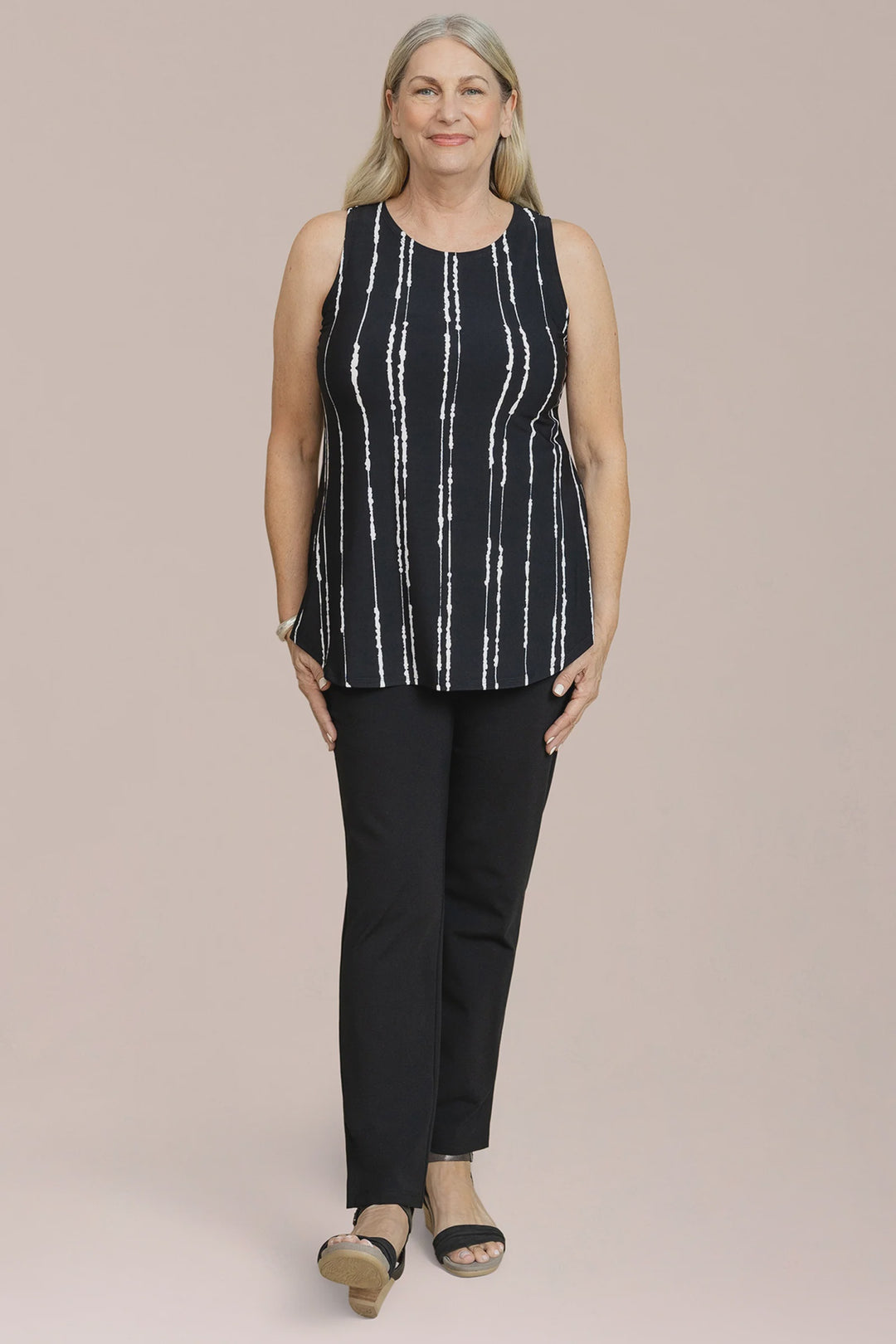 Sympli Sleeveless Go To Classic Relax Printed Tank 21118RP-1982 Cecily Black