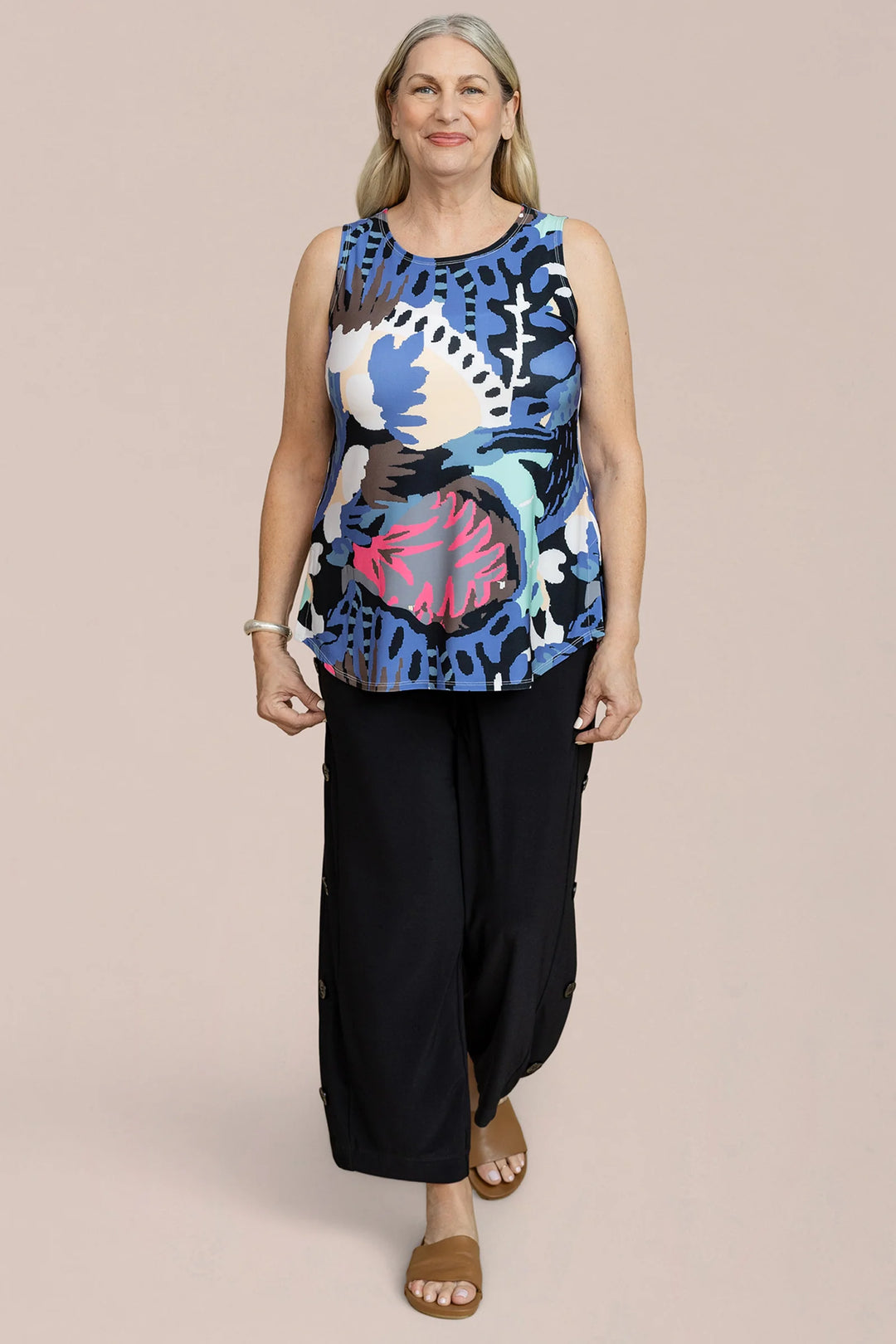 Sympli Sleeveless Go To Classic Relax Printed Tank 21118RP-2017 Palmera