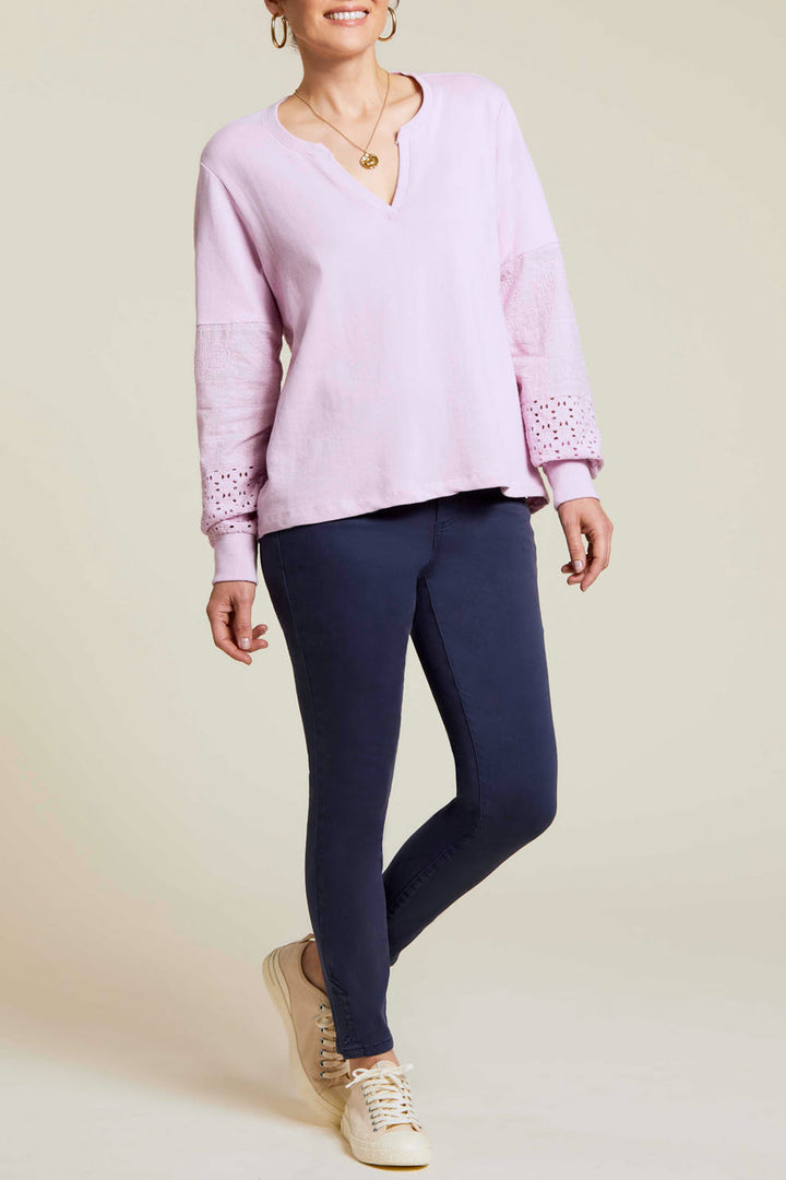 Tribal Split Neck Sweatshirt with Eyelet Sleeve and Back 1256O-3710-2930 Grapemist