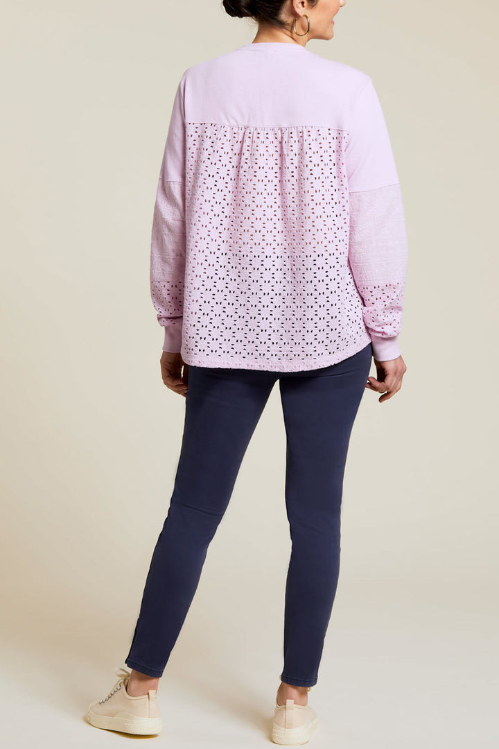 Tribal Split Neck Sweatshirt with Eyelet Sleeve and Back 1256O-3710-2930 Grapemist