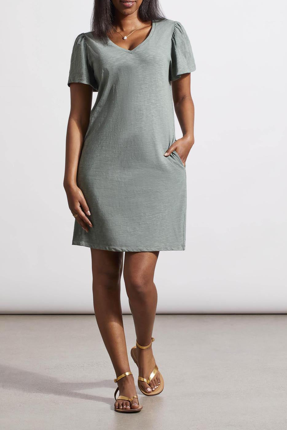 Flutter-Sleeve Knee-Length Dress