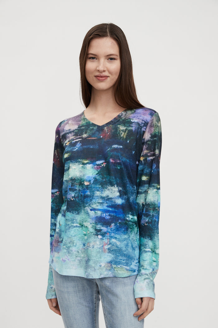 FDJ French Dressing Printed Long Sleeve Top 1720451F-LILYPA Lilypad - 1 ONLY SIZE SMALL - 20% OFF