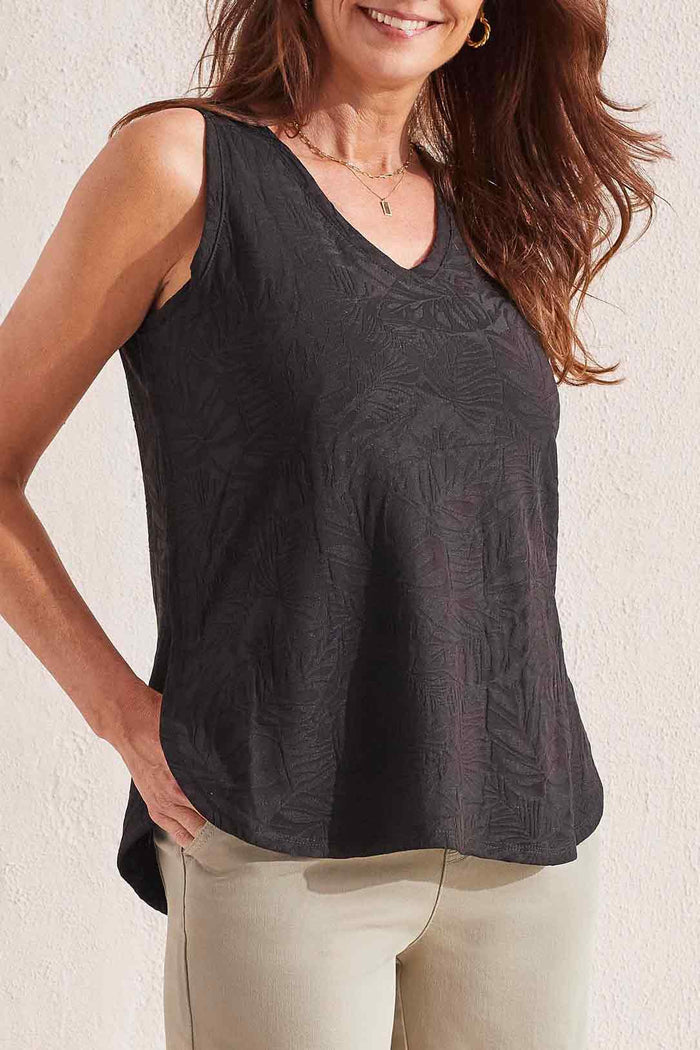 Tribal V-Neck Tank w/ Curved Hem 1811O-3936-0002 Black