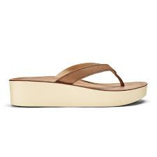 Womens Olukai Mala'e Wedge Sandal 20465-34GS Tan/Golden Sand