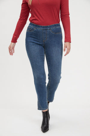 FDJ French Dressing Pull-On Slim Ankle Jean w/ Hemline Bling 2155669-MEDWS Medium Wash