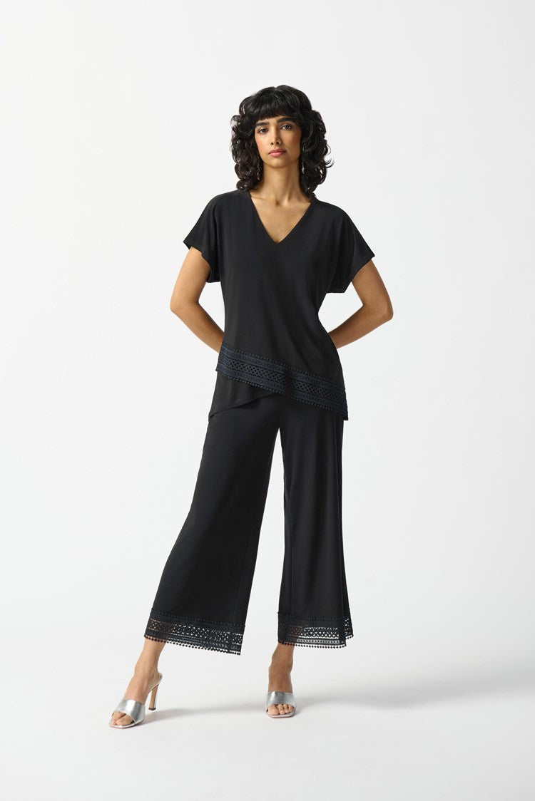 Joseph Ribkoff Wide Crop Pant w/ Crochet Hem 242134-11 Black – Johnson's  Fashion and Footwear