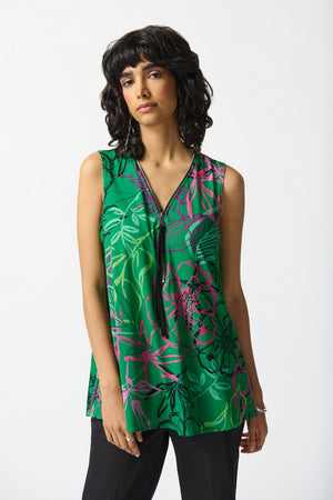 Joseph Ribkoff Tropical Print Sleeveless Tunic 242235-684 Green/Multi