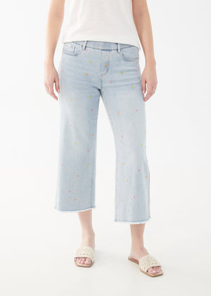 FDJ Pull-On Embroidered Wide Crop Jean2538669-SKY Sky Blue
