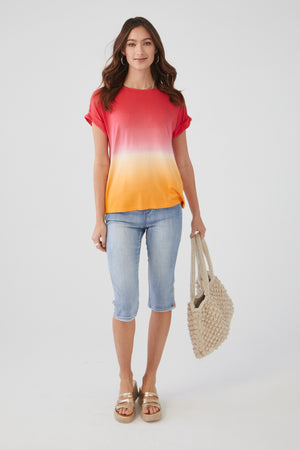 FDJ Dip Dye  Boat Neck T-Shirt 3000756-PAPAYO Papaya Ombre