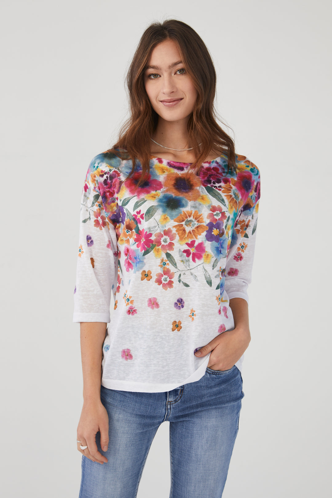 FDJ French Dressing Boatneck Drop Shoulder Top 3019451-CASSBI Cascading Floral - 1 ONLY SIZE XXL - 20% OFF