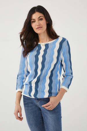 FDJ 3/4 Sleeve Pointelle Sweater 3166624-BLUESM Blueberry Smooth - 1 ONLY SIZE X-SMALL - 20% O FF