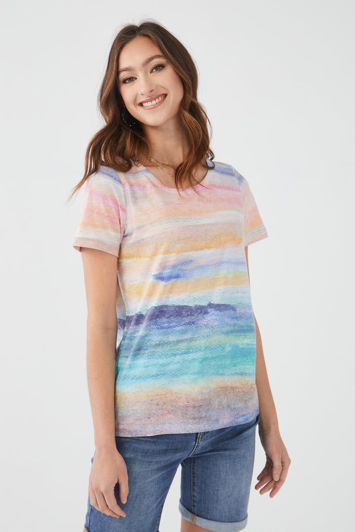 FDJ Short Sleeve Top 3869129-PAINTE Painted Beach - 1 ONLY SIZE X-SMALL - 20% OFF