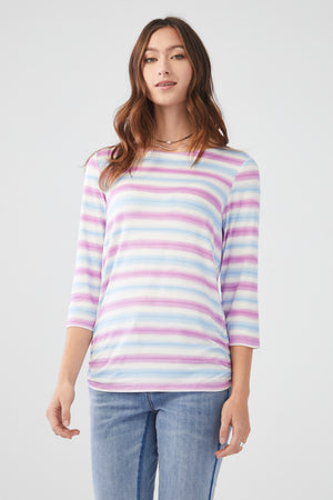 FDJ Ruched Side Striped Top 3968756-WPSS Wild Pansy Stripe