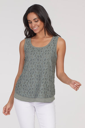 Tribal Tank Top w/ Lace Overlay 3867O-3011-0483 Lt. Cactus - 1 ONLY SIZE X-SMALL - 20% OFF