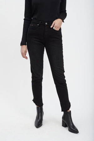 FDJ French Dressing Suzanne Slim Ankle Jean with Frayed Tulip Hemline 6771587-WSBLK Washed Black