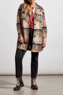 Tribal Plaid Shacket with Pockets 7183O-4466-3000 Teakwood - 1 ONLY SIZE X-SMALL - 20% OFF