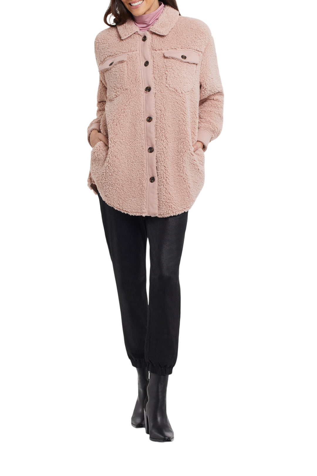Tribal Faux Sherpa Shacket 7554O-4664-0435 Dusty Lilac - 1 ONLY SIZE X-SMALL - 20% OFF