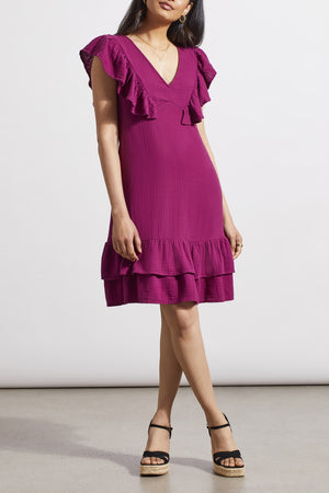 Tribal Fitted Dress w/ Frill Detail 873O-4555-0082 Plum