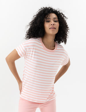 Renuar Striped T-Shirt w/ Back Detail R7713-56S-FLACOM Flamingo Combo
