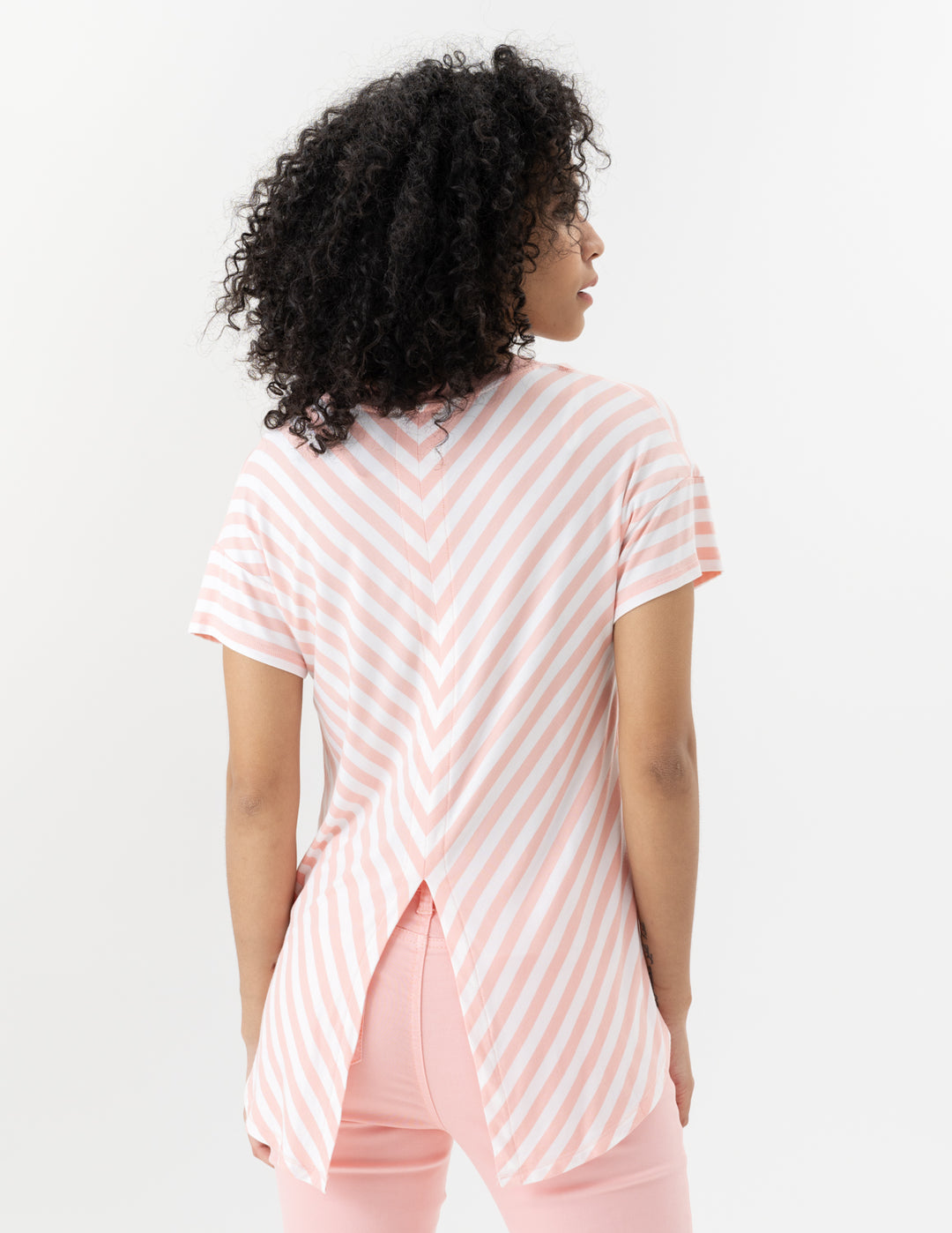 Renuar Striped T-Shirt w/ Back Detail R7713-56S-FLACOM Flamingo Combo
