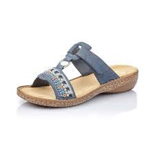 Womens Rieker Slip-On Sandal 628M6-14-3 Denim Blue