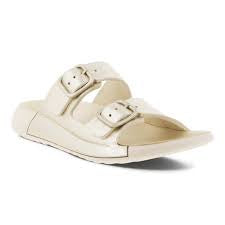 Womens Ecco 2nd Cozmo Slip-On Adjustable Sandal 206833-01688 Pure White Gold