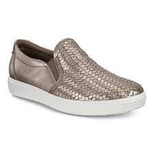 Womens Ecco Soft 7 Slip-On Leather Sneaker 470113-51147 Stone Metallic