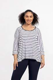 Sympli 3/4 Sleeve Striped Angle Seam Raglan Top 22272B-2-NVYSTR Navy Stripe - 1 ONLY SIZE 14 - 20% OFF