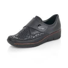 Womens Rieker Slip-On Shoe with Velcro Closure 537C0-00-3 Black