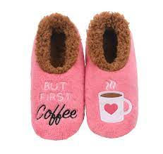 Womens Snoozies Slippers "But First Coffee" - Pink