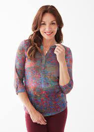 FDJ French Dressing 3/4 Henley Top w/ Tab Sleeve 3101451-AUTR Autumn Ref - 1 ONLY SIZE X-SMALL - 20% OFF