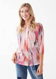 FDJ French Dressing 3/4 Sleeve Printed Top 3306451-LVS Leaves - 1 ONLY SIZE X-SMALL - 20% OFF