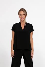 Sympli Deep V Trapeze Cap Sleeve Top 22273-0-BLK Black